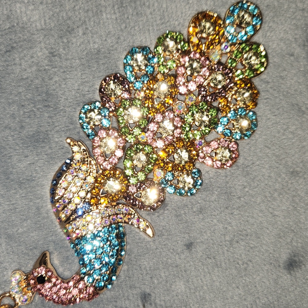 MultiColor Peacock with Gold Accents Bag Charm Keychain - Picture 4 of 4